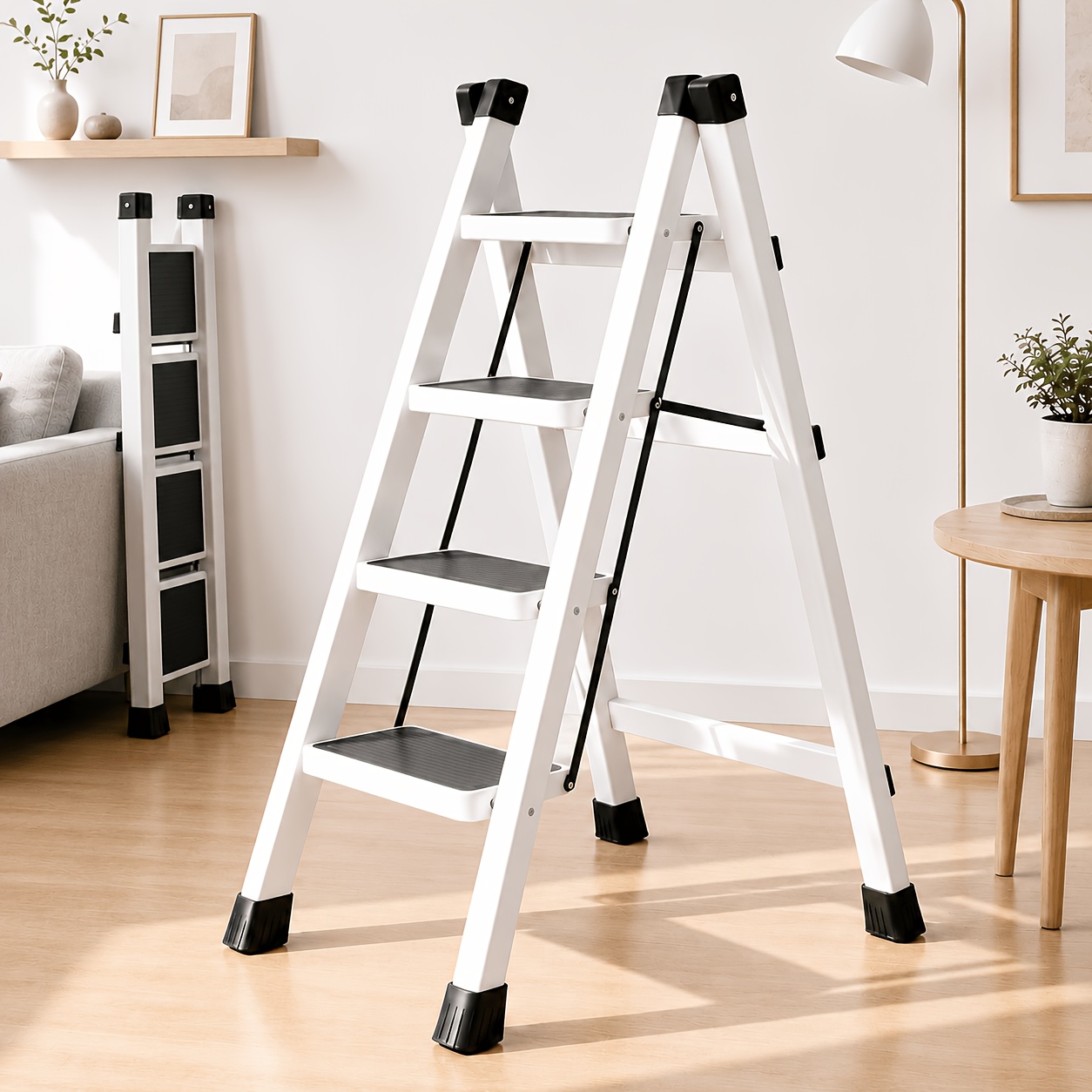 TEMU Scadolo pieghevole a 4 , scadolo a telaio ad A, scadolo da cucina, scadolo multiuso, pedate larghe antiscivolo, piedini , design pieghevole
