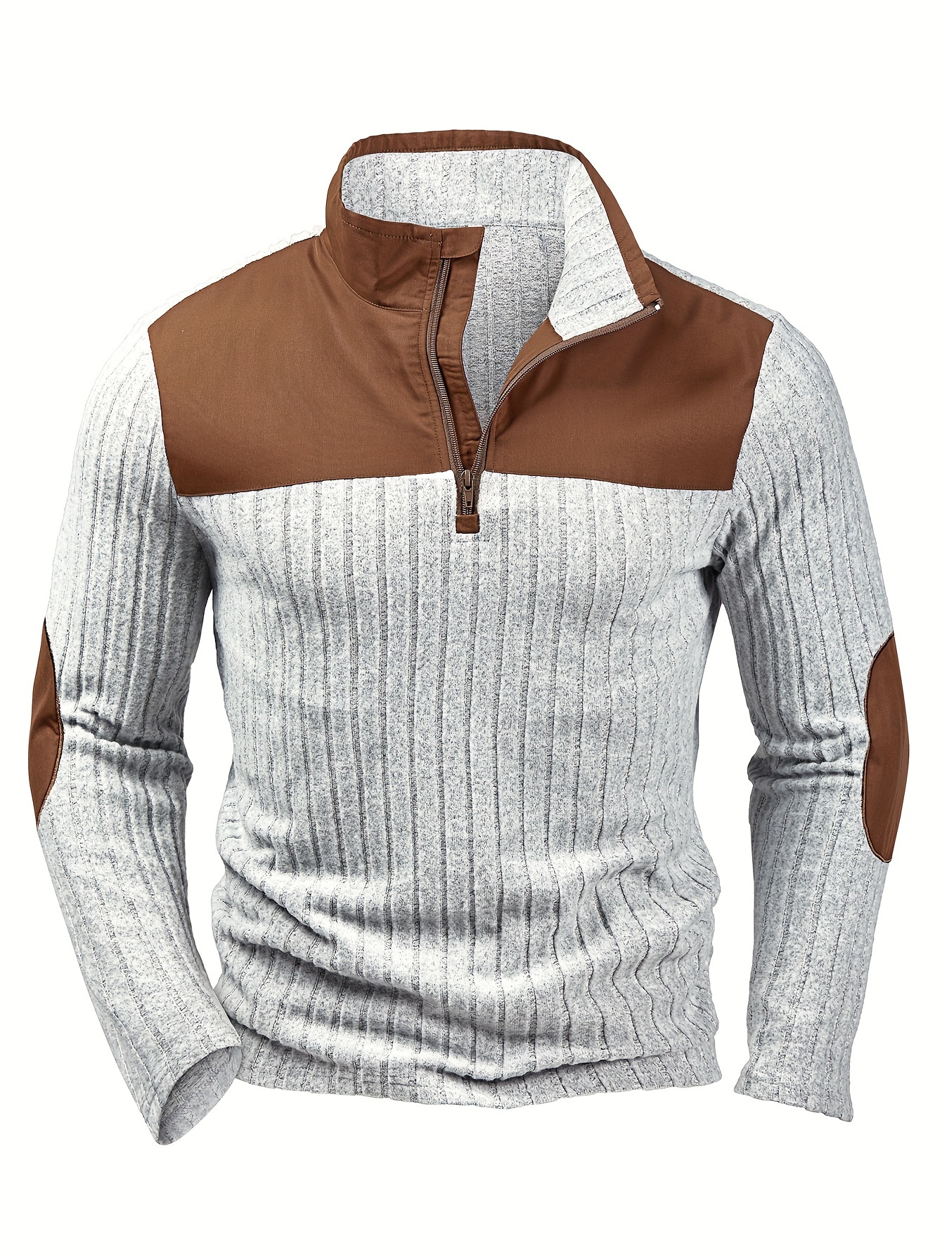 heren geribbelde henley shirt met kleurblokken, lange mouwen, half-rits casual trendy knopen tops voor herfst en lente 0