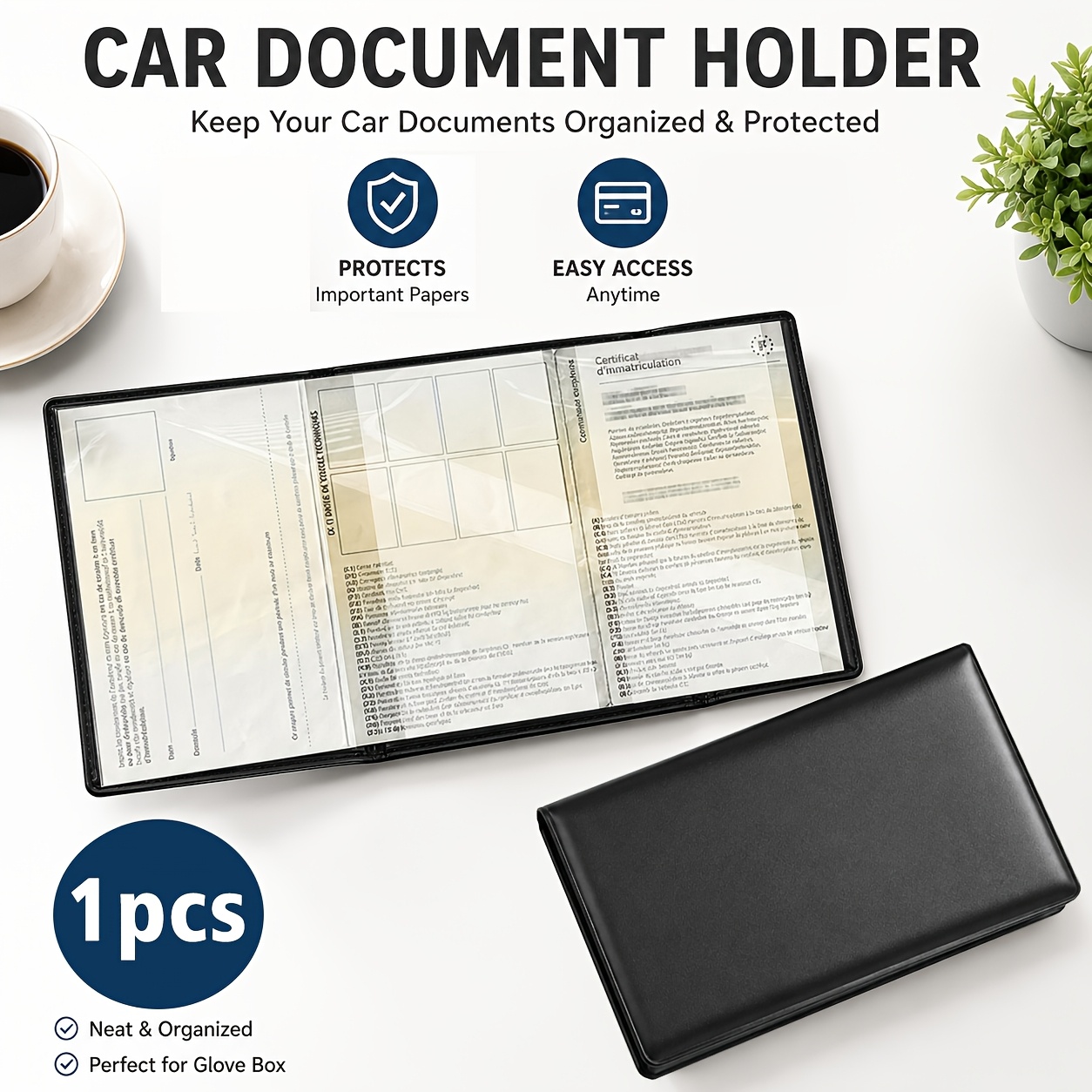 TEMU 1pc Soporte Negro para Tarjeta de Registro Automotriz, Organizador de Documentos de Seguro y Licencia de Vehículo con Fundas Protectoras