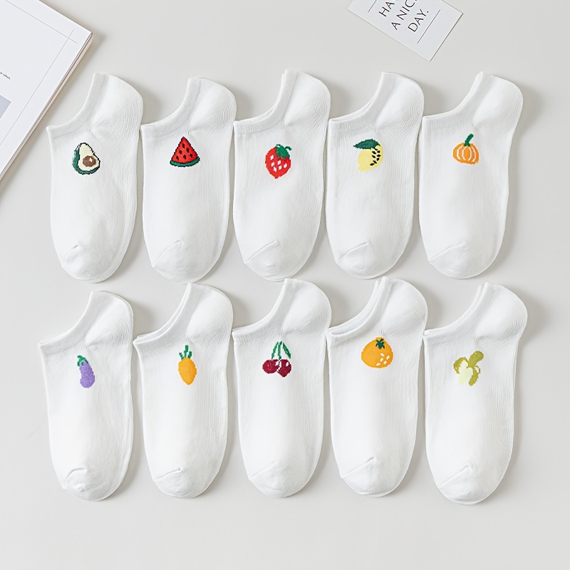 10-pack Women's Fruit Pattern Boat Socks Fresh And Versatile Thin Ankle Socks