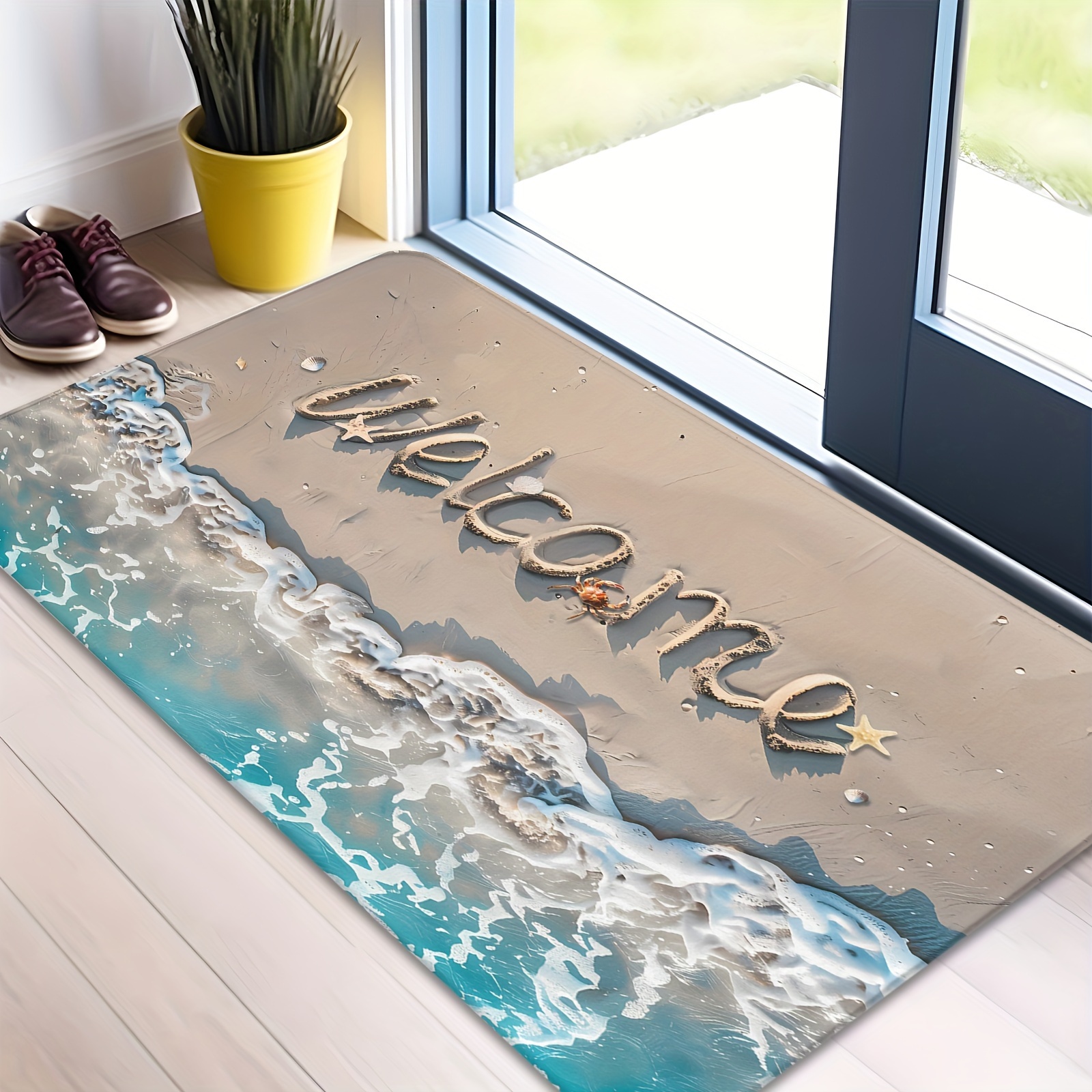 

[popular ] 1pc Ocean-themed Welcome Doormat - , Non-slip & Dirt-resistant, Absorbent Polyester Mat With Beach Scene Design For Indoor/outdoor Use - Ideal For Living Room, Kitchen, Bedroom, Farmhouse