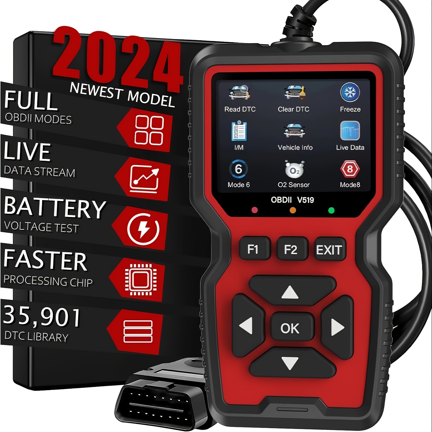 

V519 Professional Obd2 Scanner, Car Diagnostic Code Reader With Full System Scan, Eobd For Engine & Battery Test, Usb Powered, Up To 36v Operation, Live Data Stream, I/m Readiness, Dtc Lookup