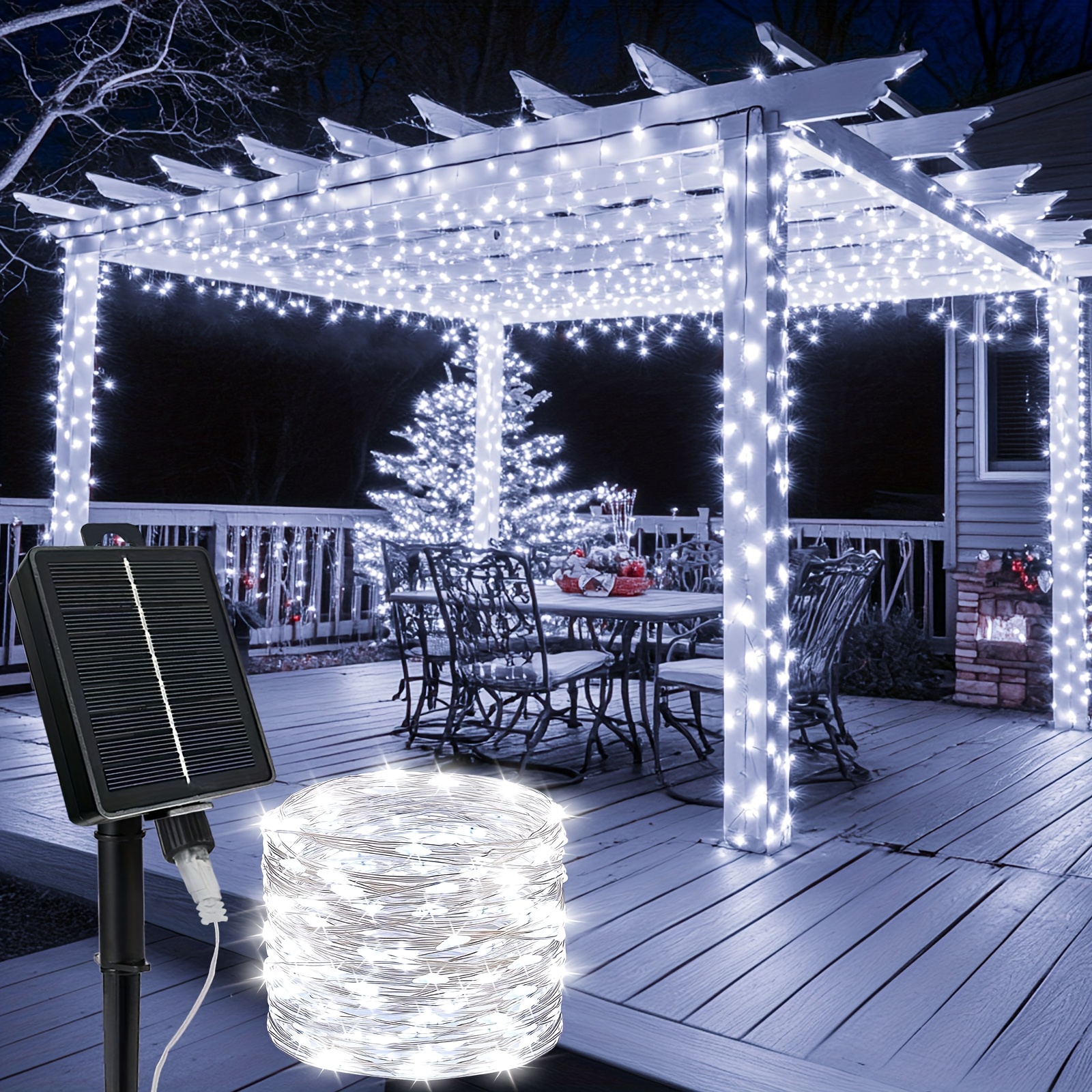 TEMU Outdoor 0 Electricity Bill All Year Round Solar Fairy Lights, 2 Pack 240led Solar Light String 12m 8 Outdoor Copper Wire Light Fairy Lights For Yard Decoration Garden, Trees, Party, Wedding