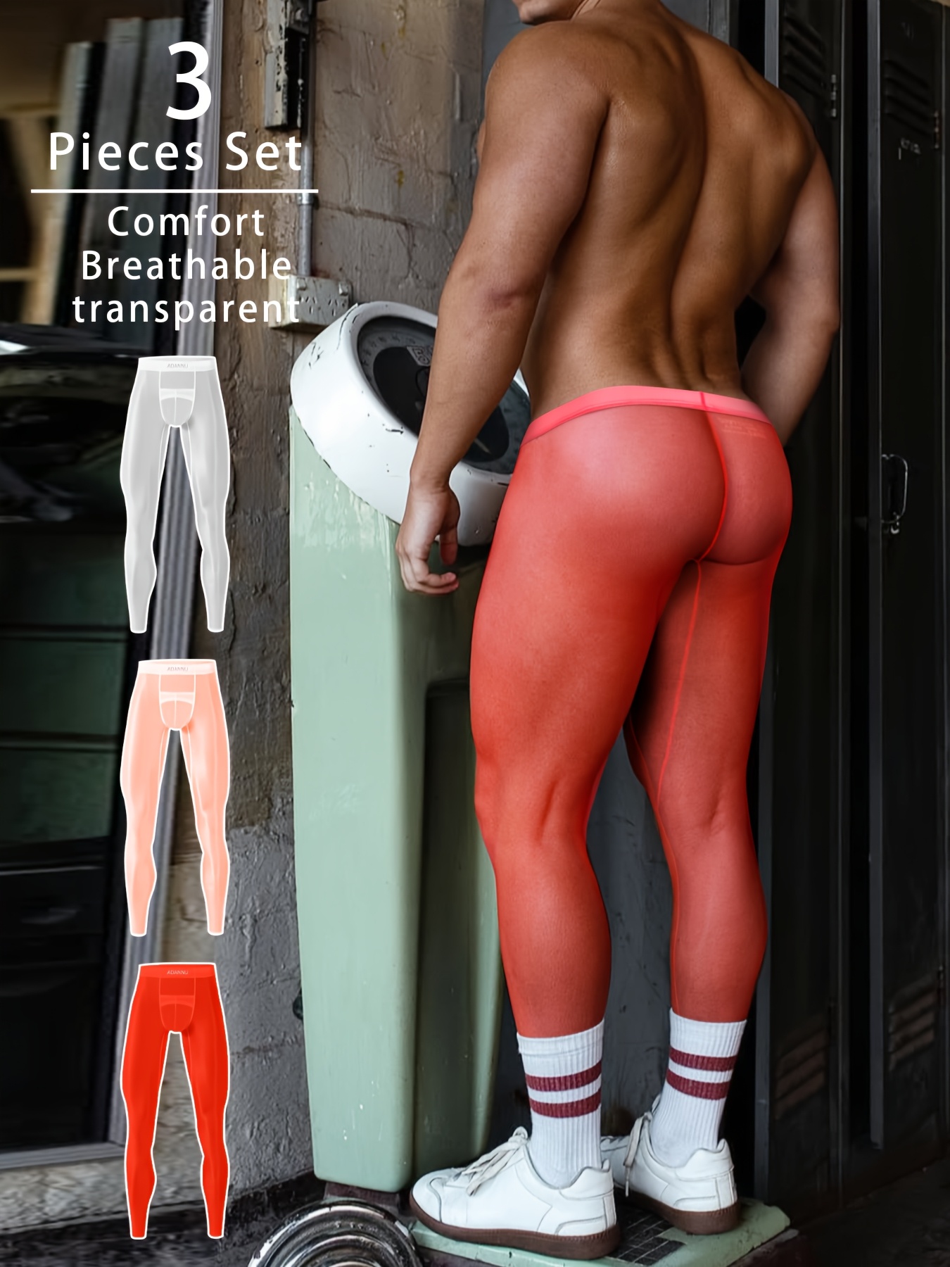 3pcs/all-optic yarn men s thermal ultra-thin nine-inch pants, quick-drying and   elastic, suitable for sports running, fashionable innerwear. 0