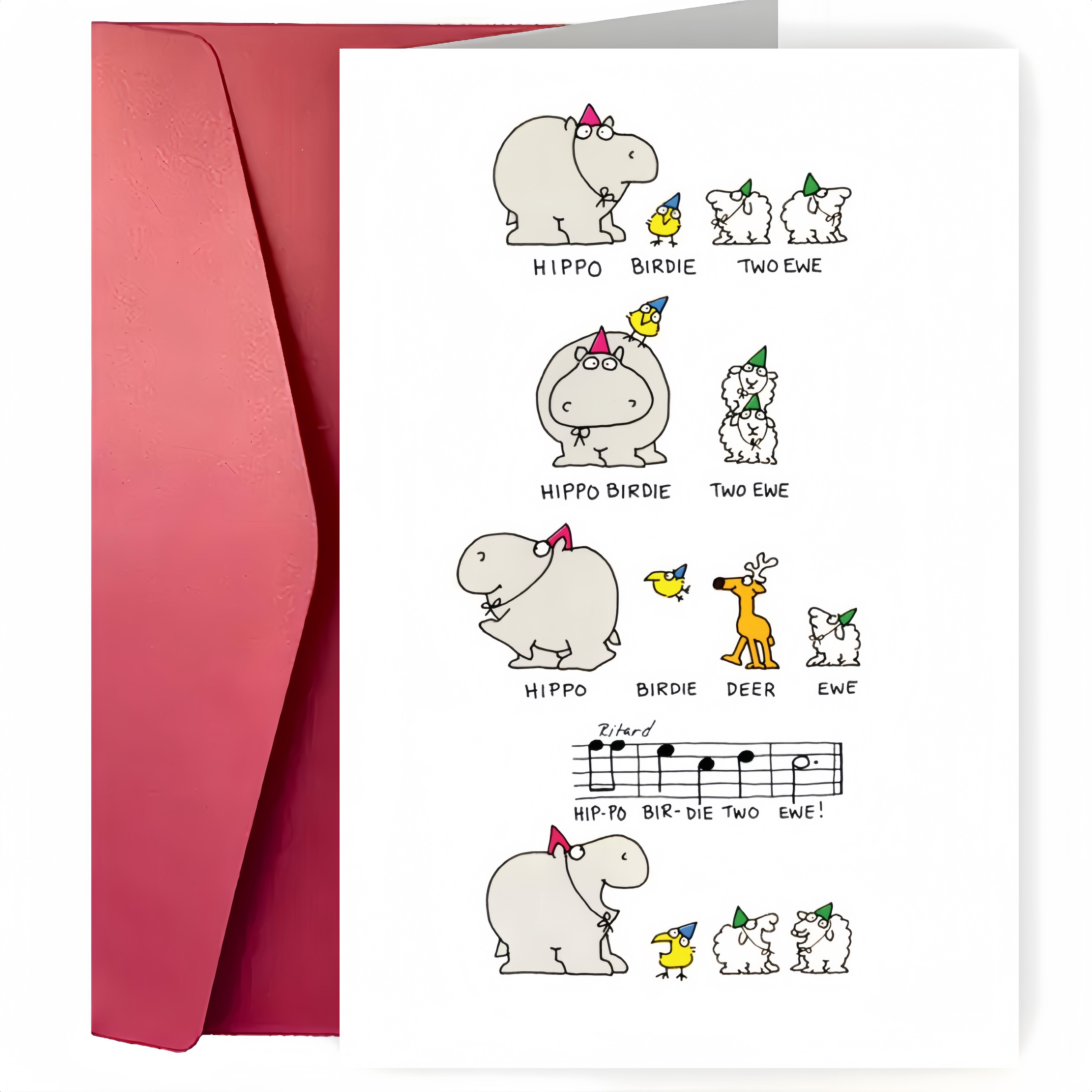 

Hippo Birdie 2 Ewe Humorous Animal Pun Birthday Greeting Card For Anyone - Fun Celebration Party Card