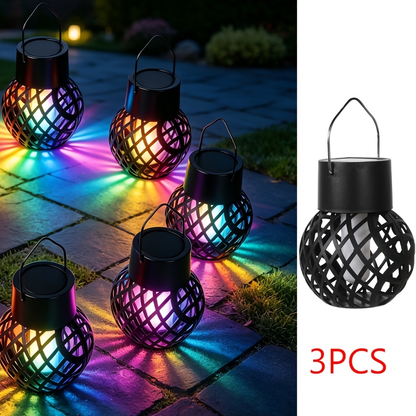 TEMU 3pcs Solar Lawn Lights, Courtyard Hanging Lights, Multicolor Flashing Led Lights, Suitable For Courtyards, , Gardens, , Landscapes, Forests,