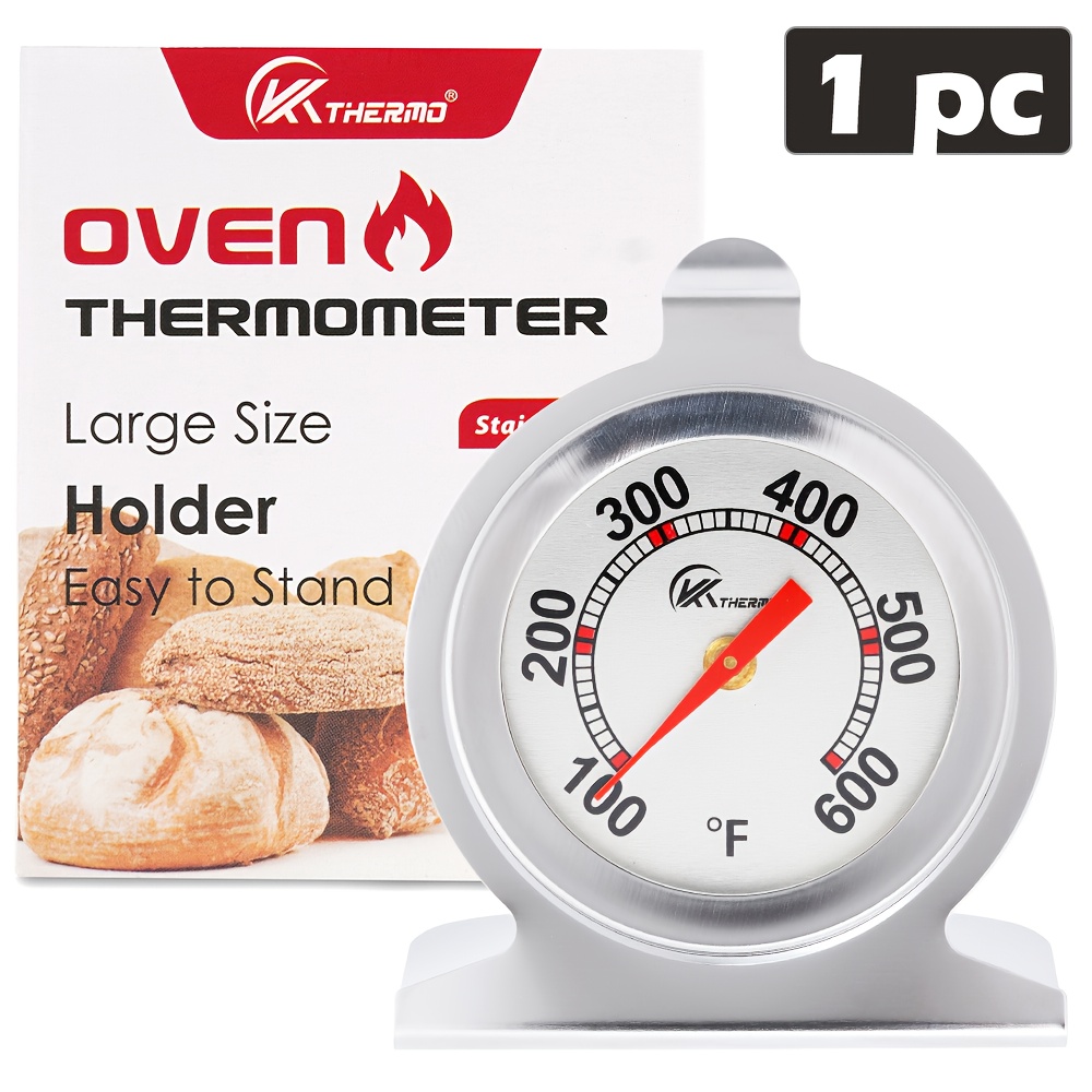 TEMU 1pc Large Dial Oven Thermometer, Upgraded Version, 0-300Â°c/100-600Â°f, No Battery Required, Stand Or Hang, Large Font For , Stainless Steel,