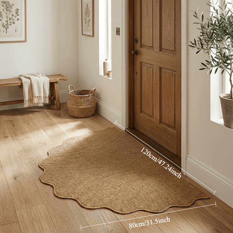 TEMU 1pc Half-circle Scalloped Edge Faux Jute Carpet. Irregular Pineapple Coaster Door Mat For Home Entrance, Decorative Carpet Faux Sisal