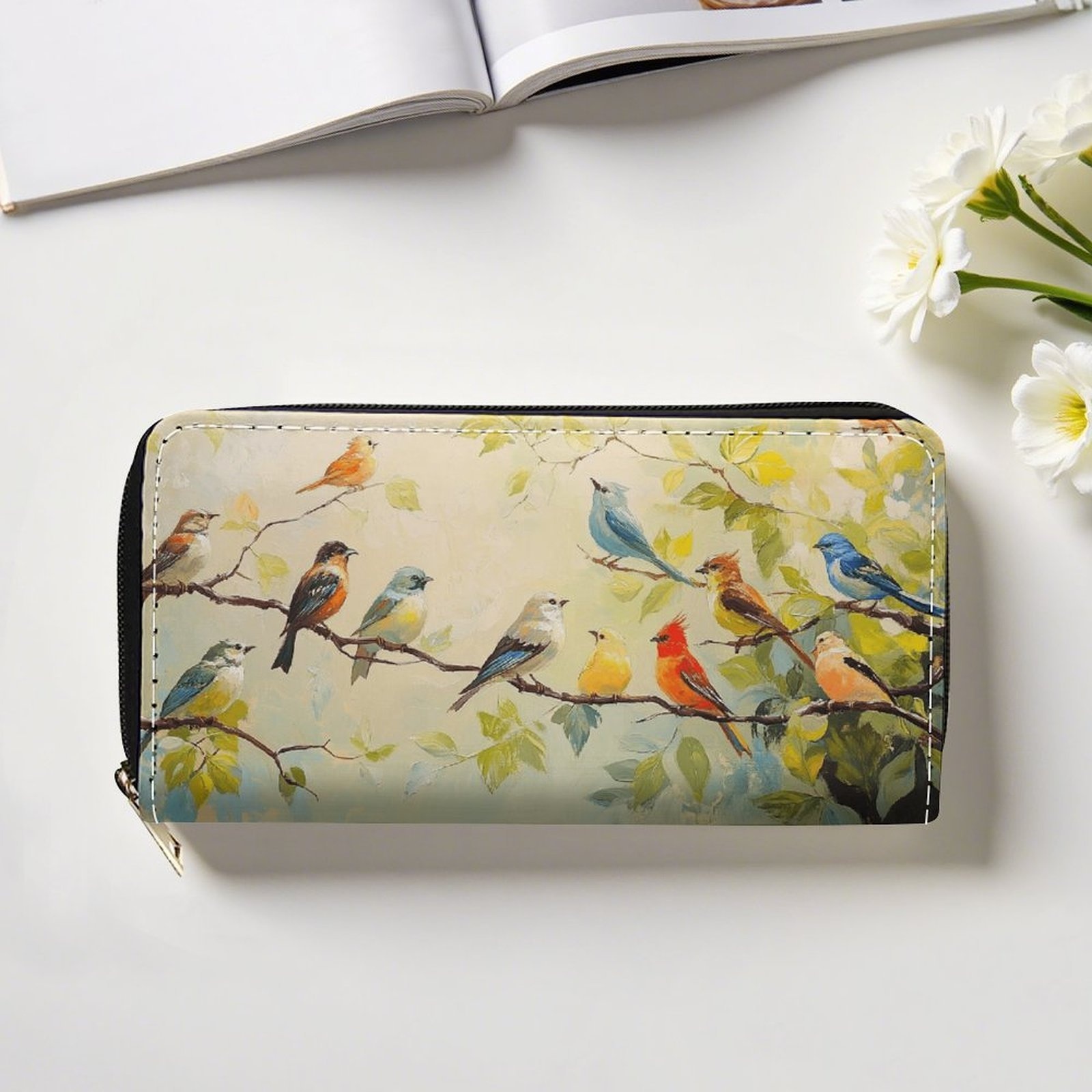 Women s & Men s Long Wallet with Zipper Closure - Multifunctional Card Holder & Coin Pocket, Golden-Tone Hardware, Zippered Pocket - Birds on Branches & Pastel Birds Design (Green/Yellow/Pink/Blue) - Elegant Gift for  , Durable & Easy-Clean, Card Slots & Zippered Coin Pocket, Secure Zipper Closure, Long Wallet for Cash & Cards,   Options, Large Women Wallet for Women, Wallet for Women Long, White Wallets for Women, Women Wallets High Quality,