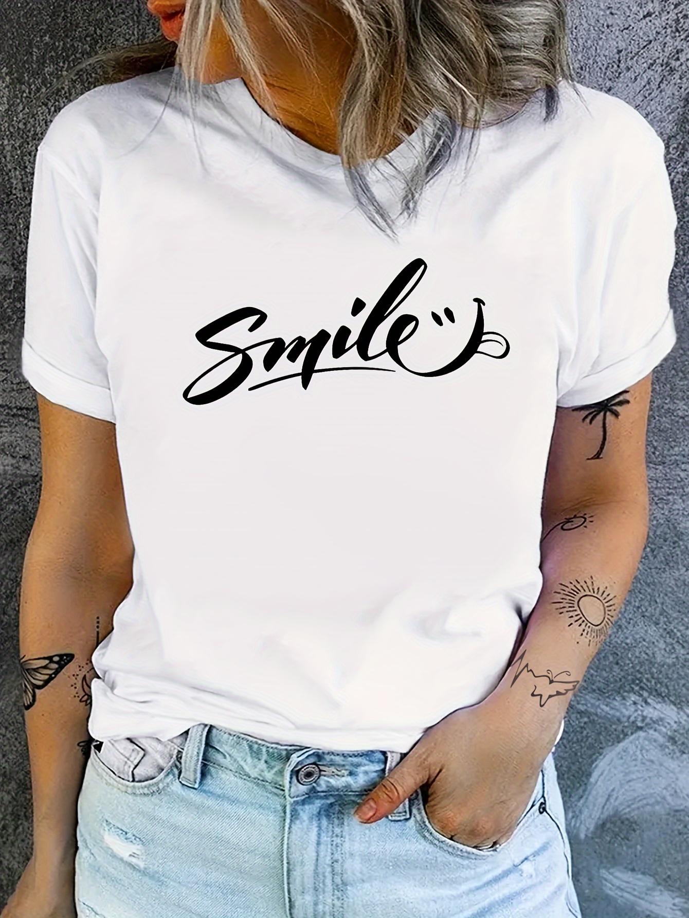Smile Letter Print T shirt Casual Crew Neck Short Sleeve Top - Temu Ireland