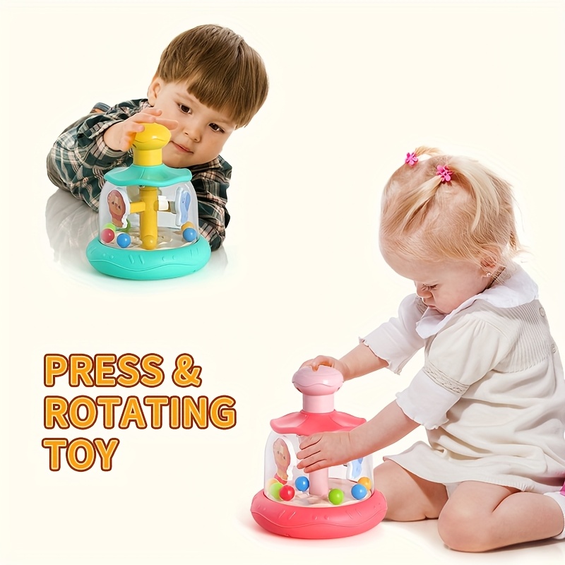 Colorful Rotating Animal Push Toy - Interactive Educational Dome Toy with Elephant Design, Press & Spin Fun for Kids, Perfect Birthday or Christmas Gift for Boys and Girls, Small Toy, Cognitive Development Games