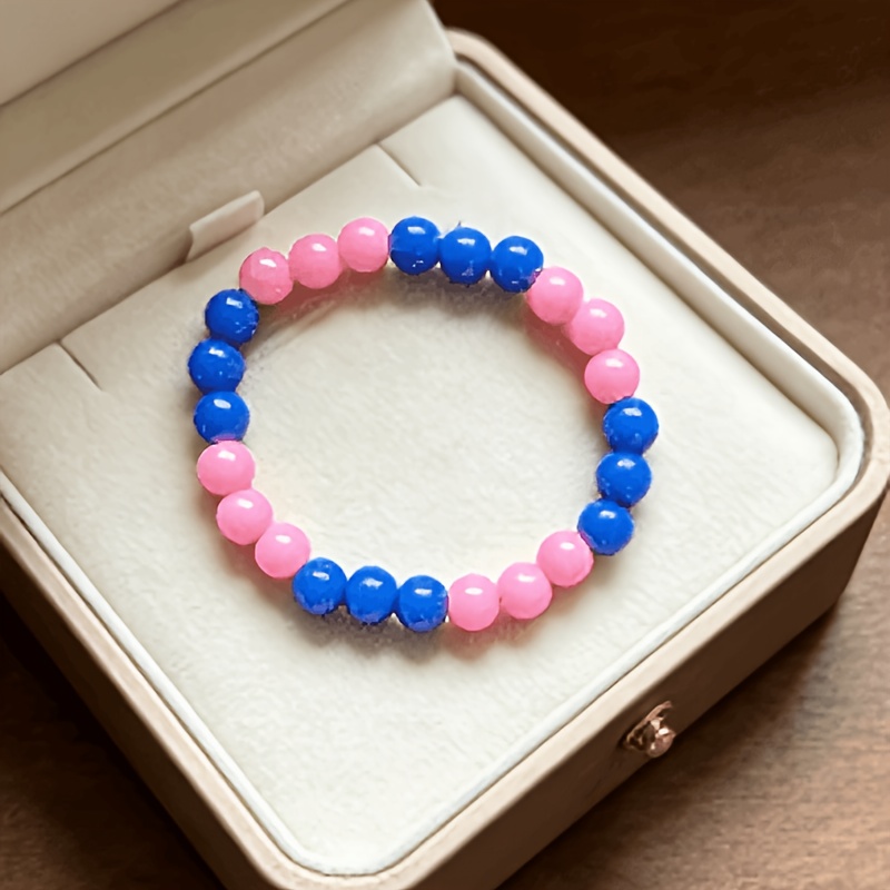 Dopamine Style Pink & Blue Color-Blocking Bead Bracelet