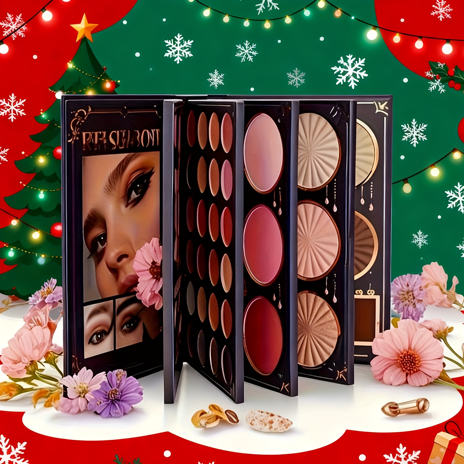 this multifunctional book style makeup palette ingeniously combines eyeshadow blush highlighter contour and lip tint in one compact it   with a set of makeup brushes