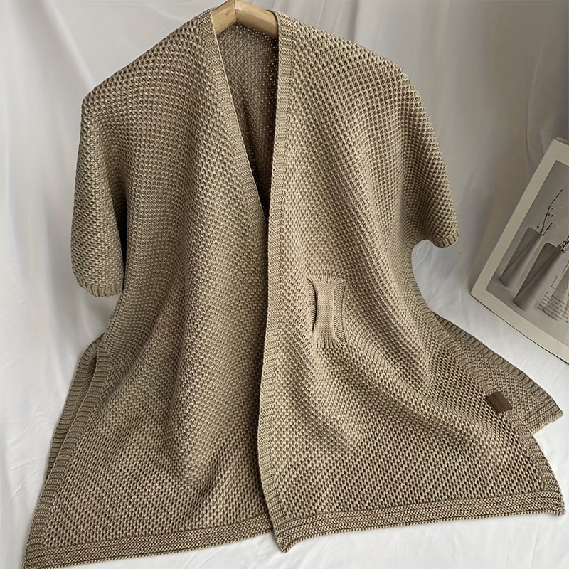 

Solid Color Knitted Shawl Elegant Soft Warm Cardigan Poncho Autumn Winter Outside Coldproof Cloak