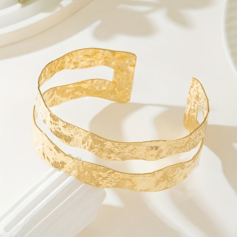 TEMU 1 bracelet ouvert en acier inoxydable pour femmes, bague de bras tendance pour femmes, bracelet de bras large et élégant personnalisé, bracelet