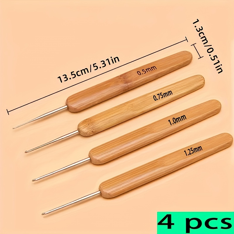 4pcs Comfortable Bamboo Handle Crochet Hooks, Diy Sewing Tools For Knitting , Suitable For Tulle And Lace Knitting Fine Work