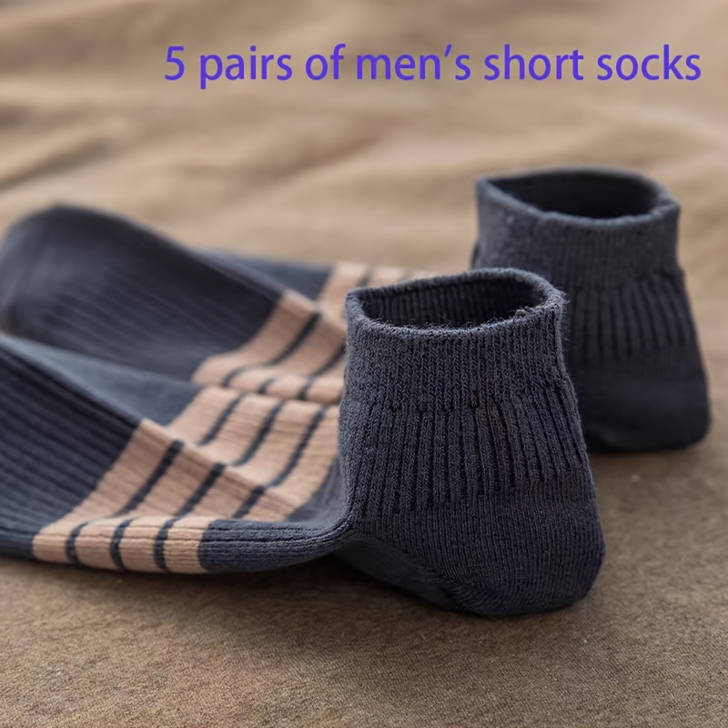 TEMU [customer Favorite] 5pcs Men's Breathable Ankle Socks - Sweat Absorbent, Striped Low-cut Athletic & Business Socks For Spring/summer