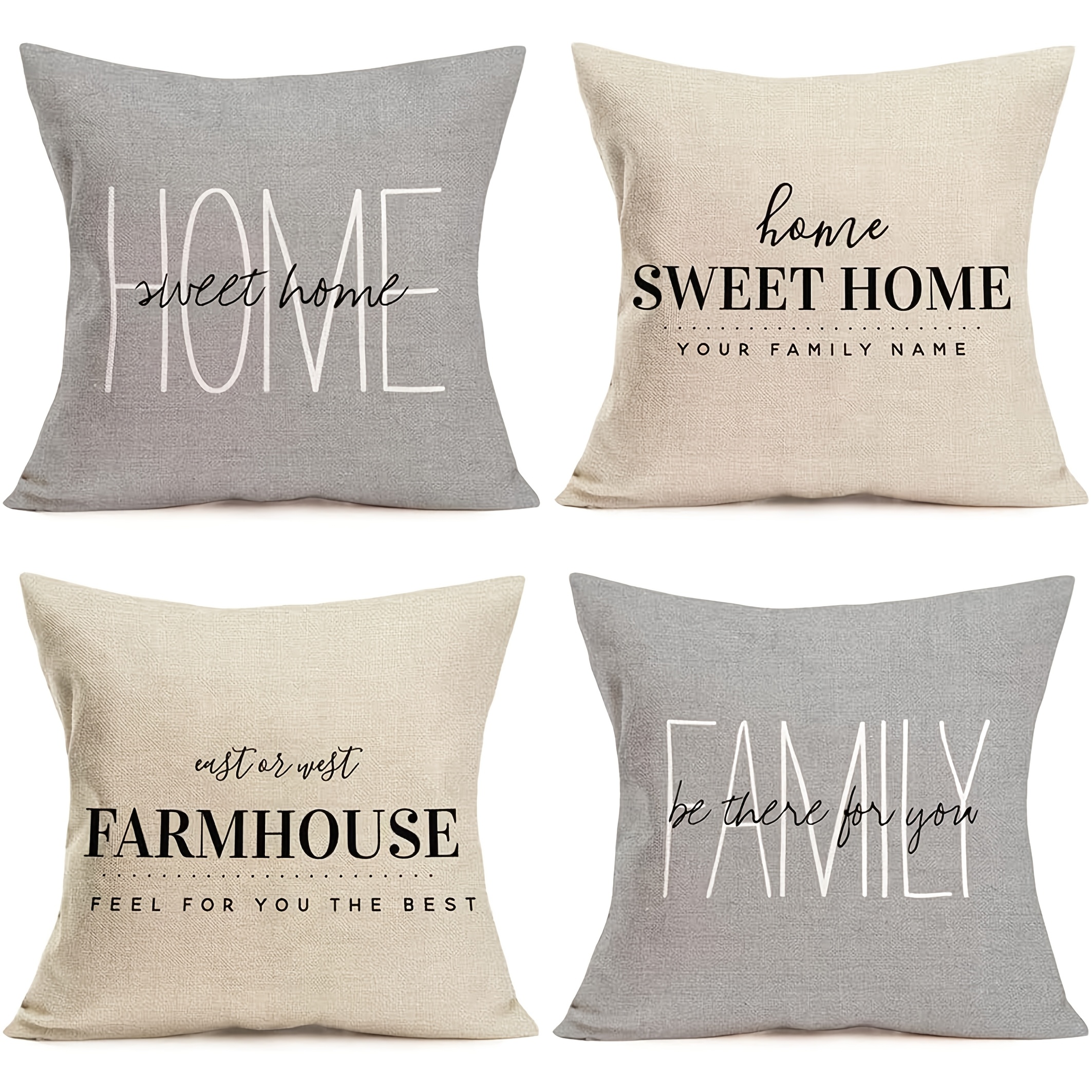TEMU 4pcs Farmhouse Pillow Cover Family Sweet Home Embrace Pillowcase Home Decoration Pillowcase Home Decoration Pillowcase
