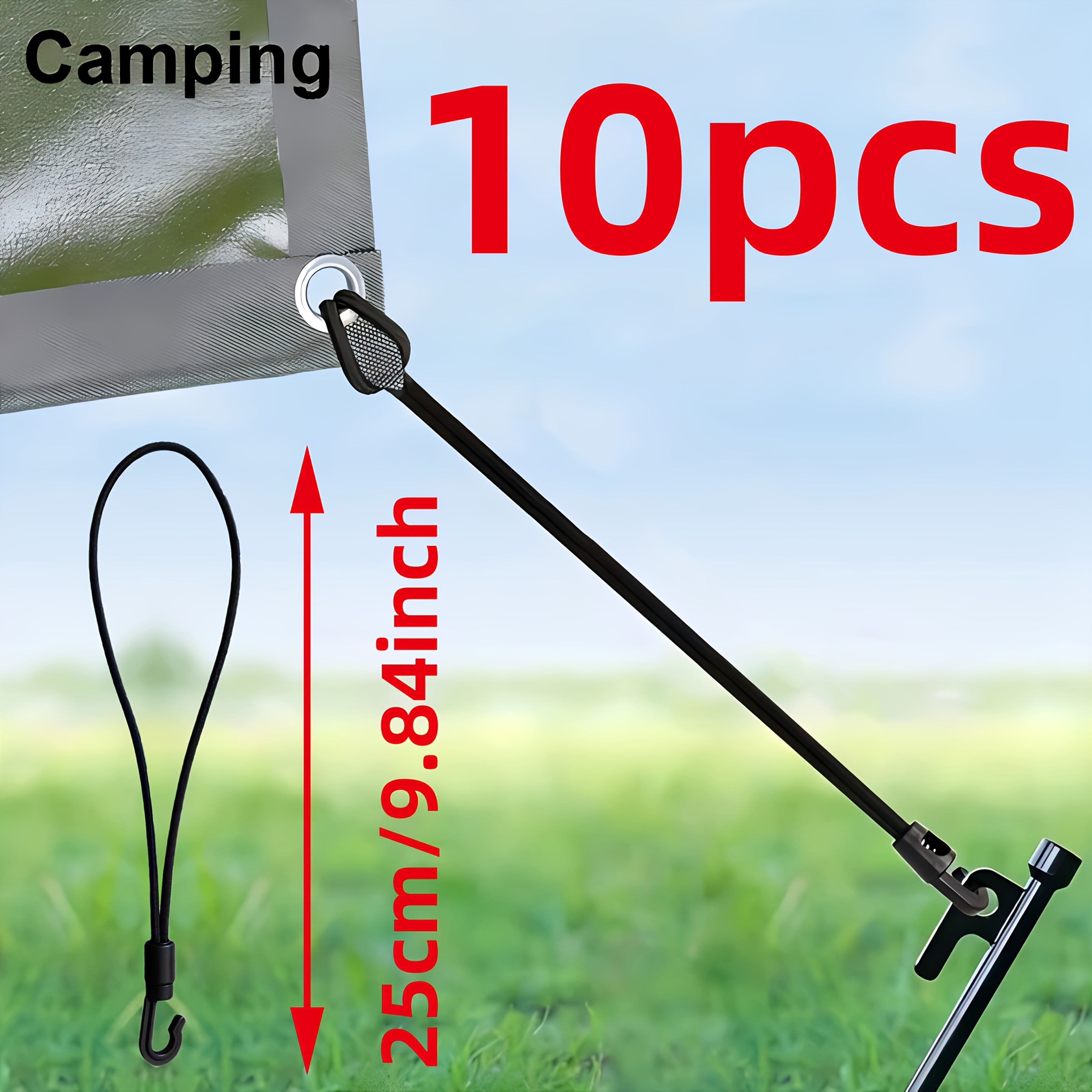 TEMU 5/10 pièces Attaches Élastiques Renforcées avec Crochets - Sangles Extensibles Sécurisées et Durables pour Camping, Bâches de Piscine, Abris de
