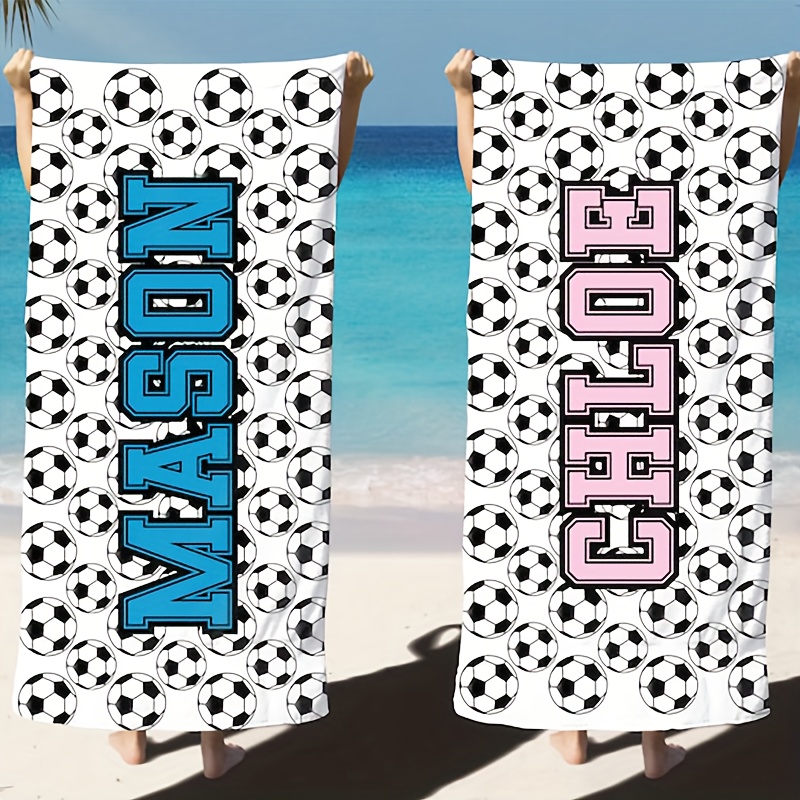 TEMU 1pc Custom Name Football Beach Towel, Personalized Beach Towel, Football Team Gift, Personalized Soccer Towel, Custom Beach Towel, Football