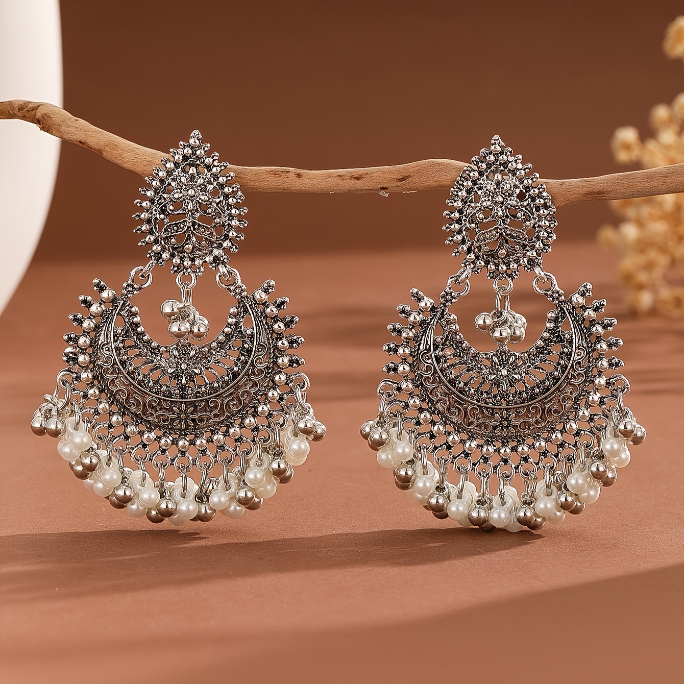 TEMU Boucles d'Oreilles Pendantes Rétro Plaqué Argent avec Style Long pour Femmes