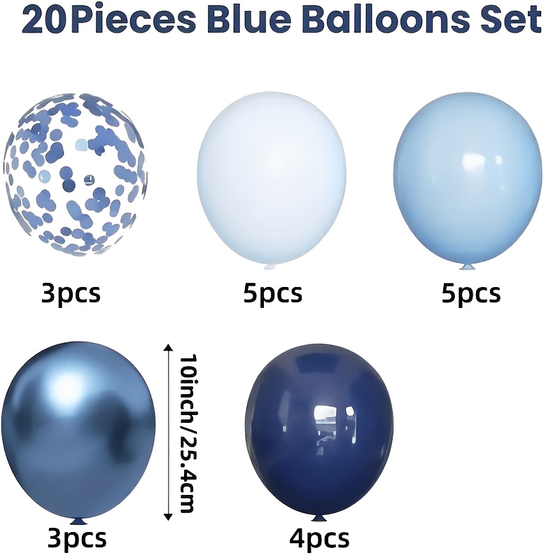 TEMU Blue Balloons 20pcs 25.4cm Navy Blue Light Balloons Metallic Sequined Balloon Set Men's Birthday Wedding Anniversary Valentine's Day New Year