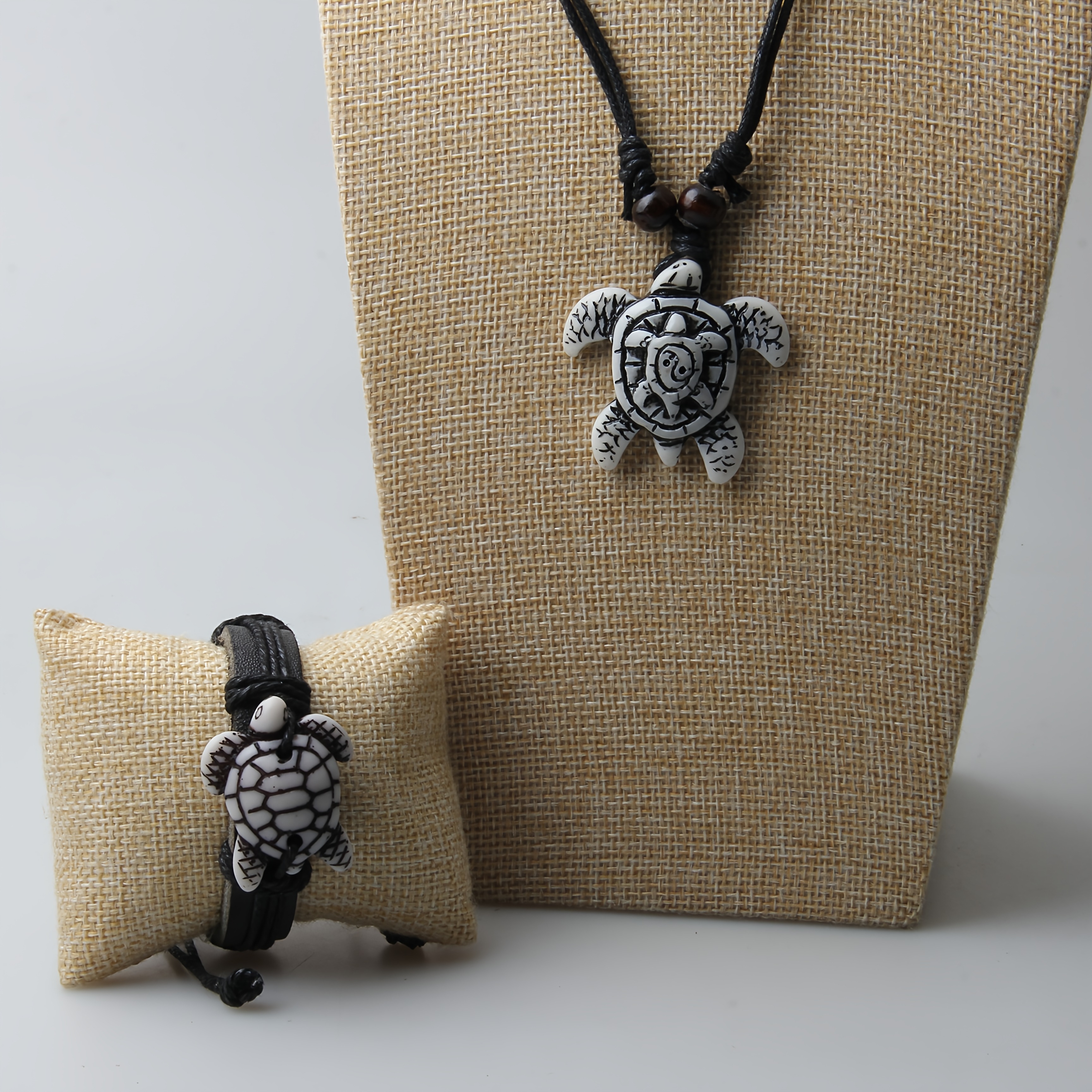 2pcs Retro Sea Turtle & Elephant Couple Pendant Set