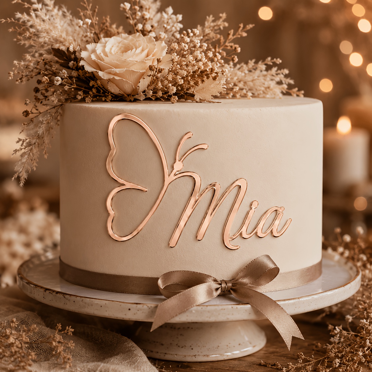 TEMU Personalized Name Cake Topper, Custom Mirror Golden & Rose Golden Acrylic Cake Decoration, Elegant Custom Name Cake Decor For Birthday, Wedding,