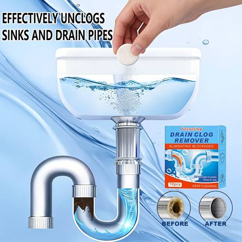 pipe unclogging tablets formula for descaling deodorizing and unclogging each tablet is the size of a coin and in individually sealed packaging in bathroom sink drawers or cabinet storage without taking up