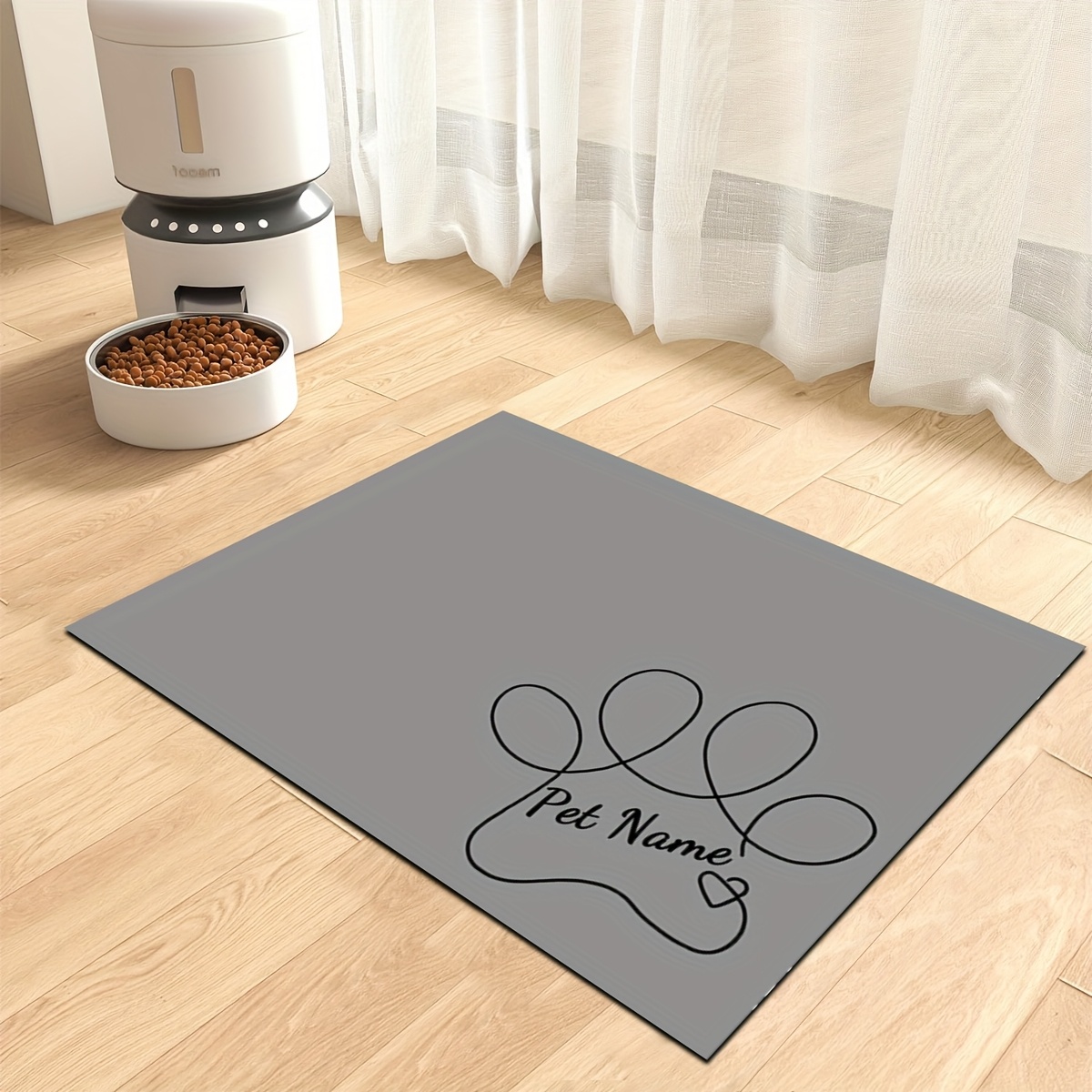TEMU (customizable), 1pc Customizable Name Line Paw Print Pattern Printed Pet Feeding Mat, Pet Feeding Mat, Non-slip Mat, Cat And Dog Food And Water