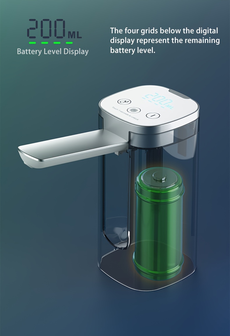 Water Dispenser Pump for 5-Gallon Bottles - Features Digital Display, Type-C USB Charging, Portable Electric Pump, Automatic Folding, And Both Quantitative And Continuous Modes