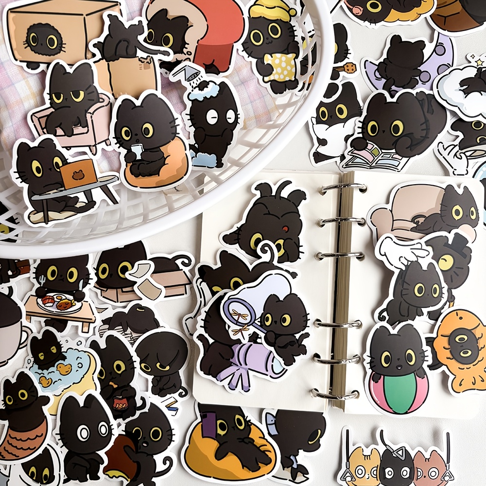50pcs Naughty Black Cat Stickers Laptop Handbook Cell Phone Case Decorative Decals