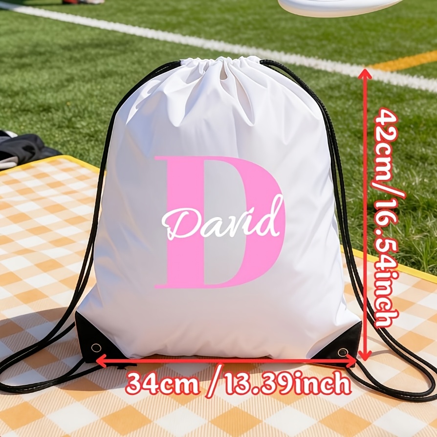 TEMU Personalized Custom Drawstring Sports Bag Lightweight Pouch - Can Print Name And Initials, , Durable Polyester Material, Unisex, Ideal For