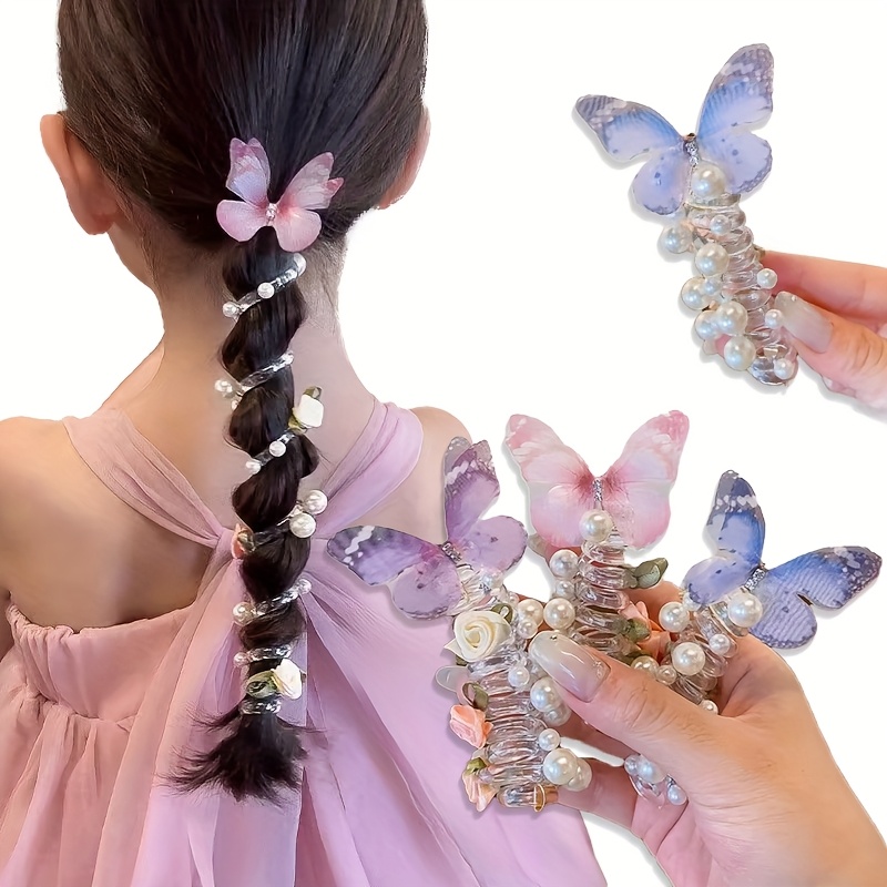 2pcs AYLHFO Mesh Butterfly Headbands for Girls - Cute Round Pearl & Floral Design, Perfect for Daily & Party Wear, All-Season Use, Everyday Headwear | Playful Accessory | Durable Plastic Headband, Butterfly Hair Accessories