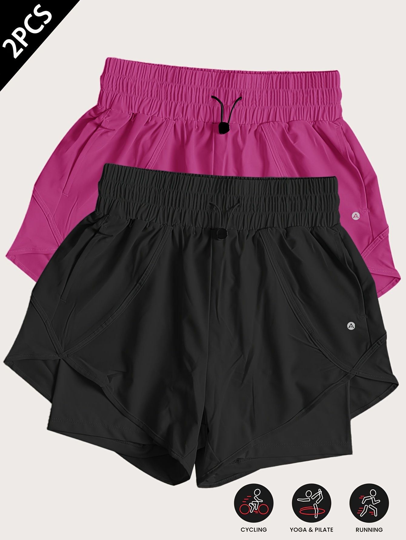 2 pack summer womens double layer athletic casual shorts fitness shorts cycling shorts quick dry and breathable suitable for running exercise   fitness