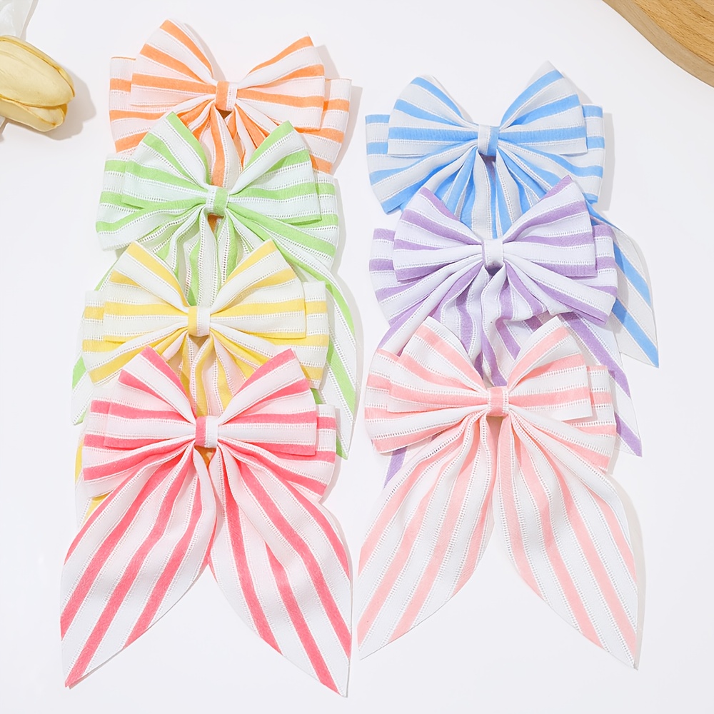 TEMU 7pcs Multicolor Large Striped Bow Hair Clips Women's Colorful Elegant Decorative Hair Clips Suitable For Hairstyle Decoration And Holiday Party