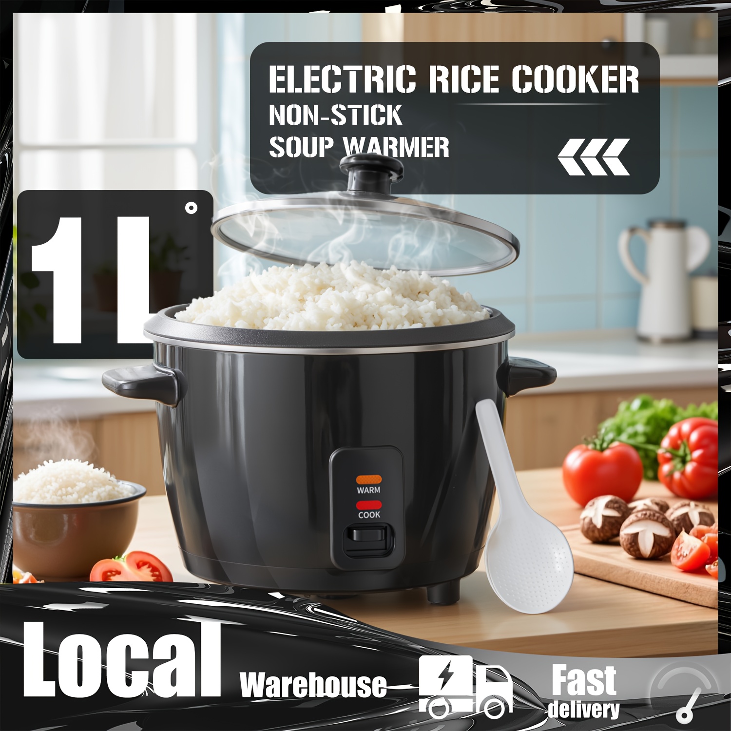 TEMU Electric Rice Cooker & Soup Warmer - 1l (1l) Multi-cooker With Pot, Cooking, Function, Slow Cook, Dishwasher Safe - Compact Electric Cooker For