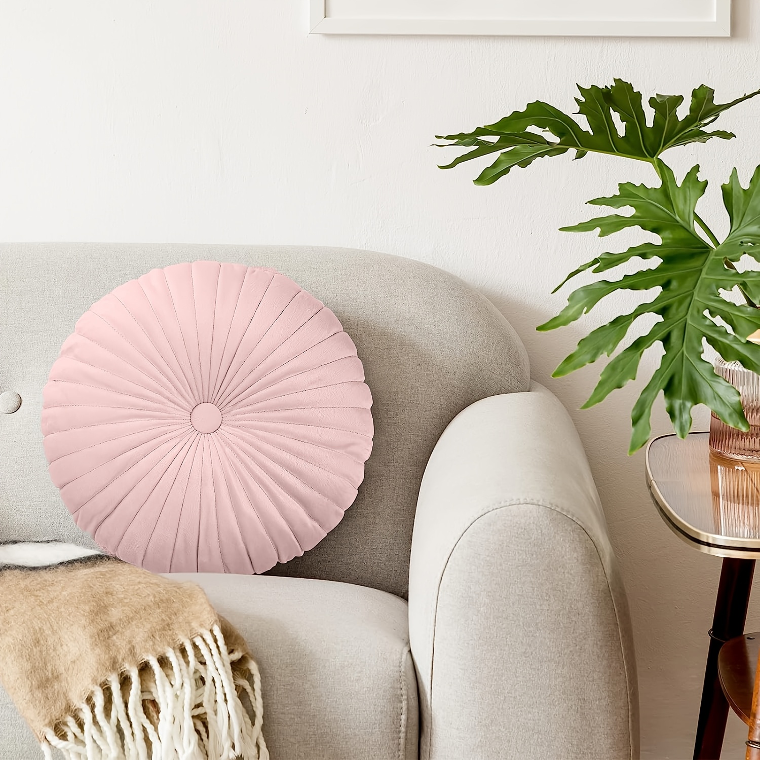 TEMU 1pc Nordic Wind Ins Throw Pillow Round Pillow Cushion Waist Pillow Living Room Sofa Decoration Wheels Futon Simple Wind Bay Window Cushion Plain
