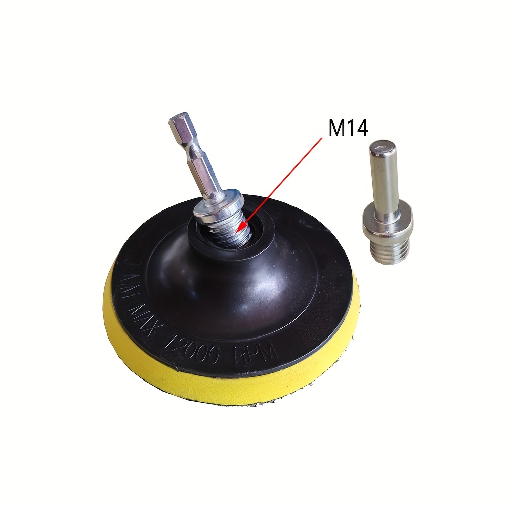 TEMU 4/5-inch Sanding Pad Set With M14 Round Rod/ Hexagonal Rod Thread Hex Drill Adapter - Self-adhesive, Self Adhesive Sandpaper Suction Cup