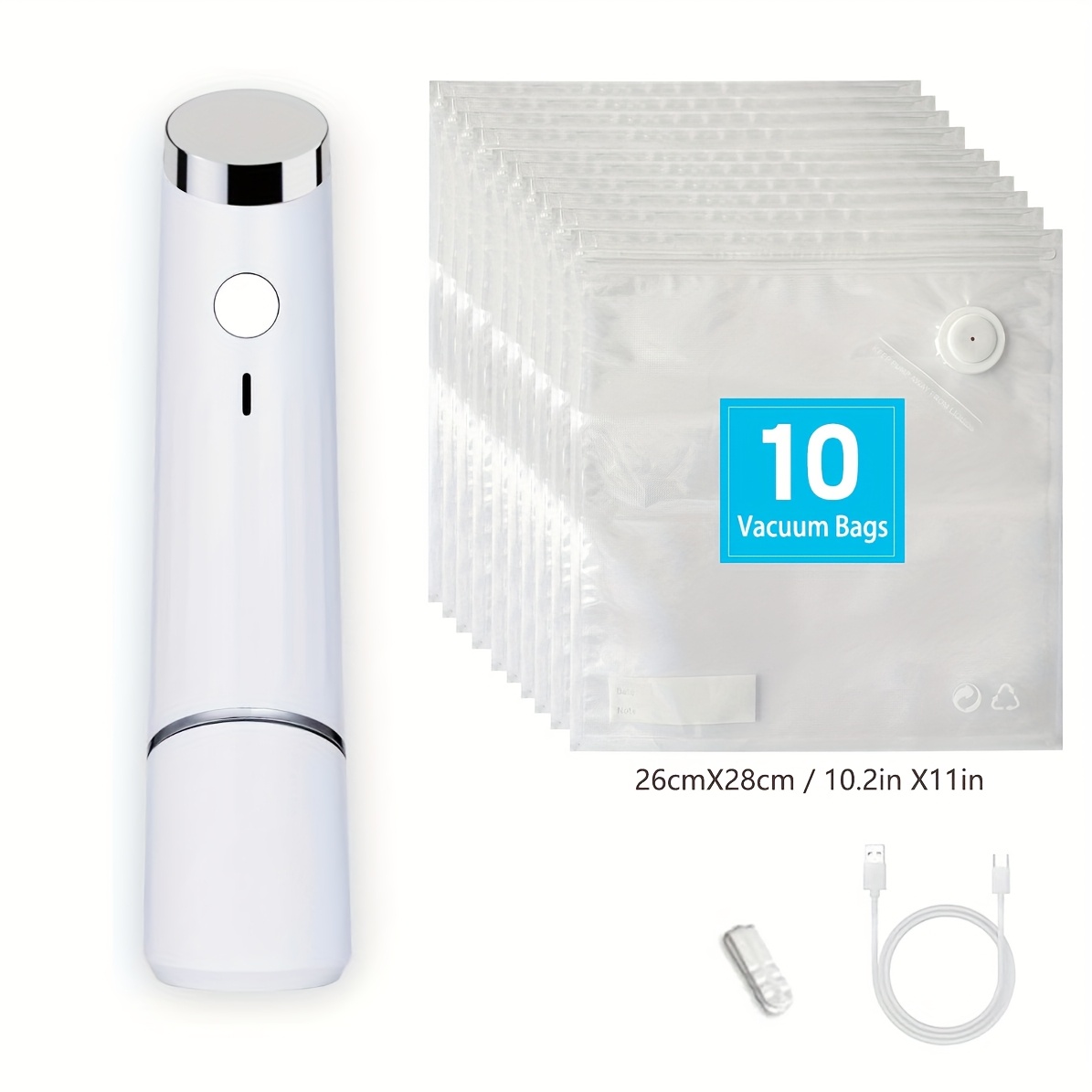 E-shop 1 Set Handliches Elektrisches Smart Vakuumiergerät, mit Vakuumbeuteln für die Aufbewahrung von Lebensmitteln, USB Wiederaufladbare Mini