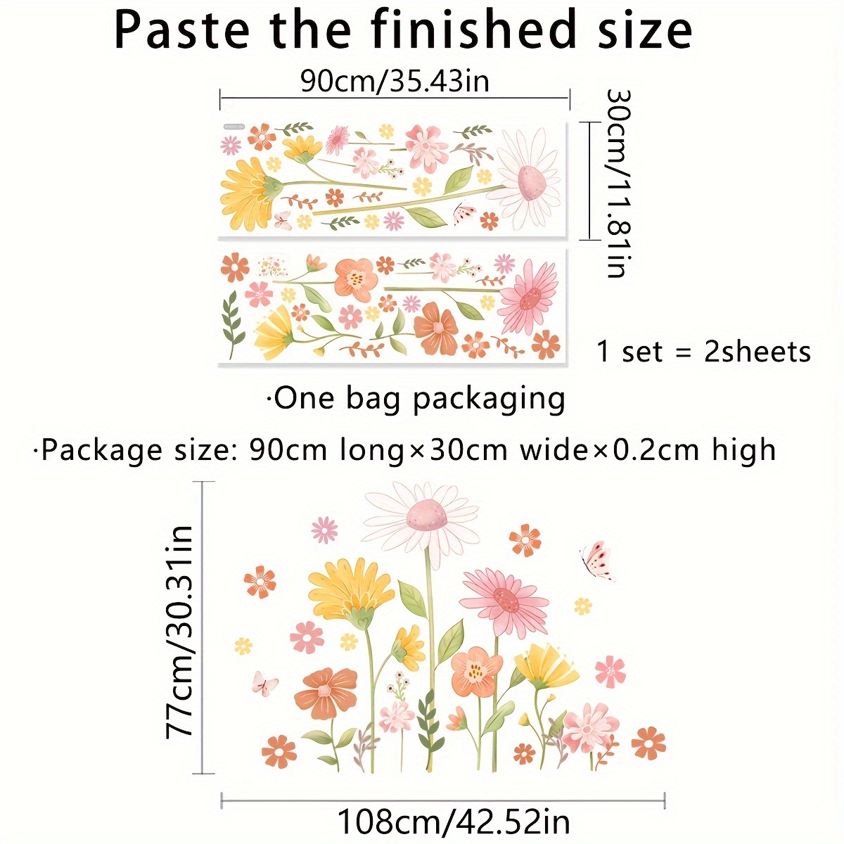 Image of A Set Of 2 Plant Floral Colorful Small Flower Wall Stickers Living Room Bedroom Home Decoration Wall Stickers Self-adhesive
