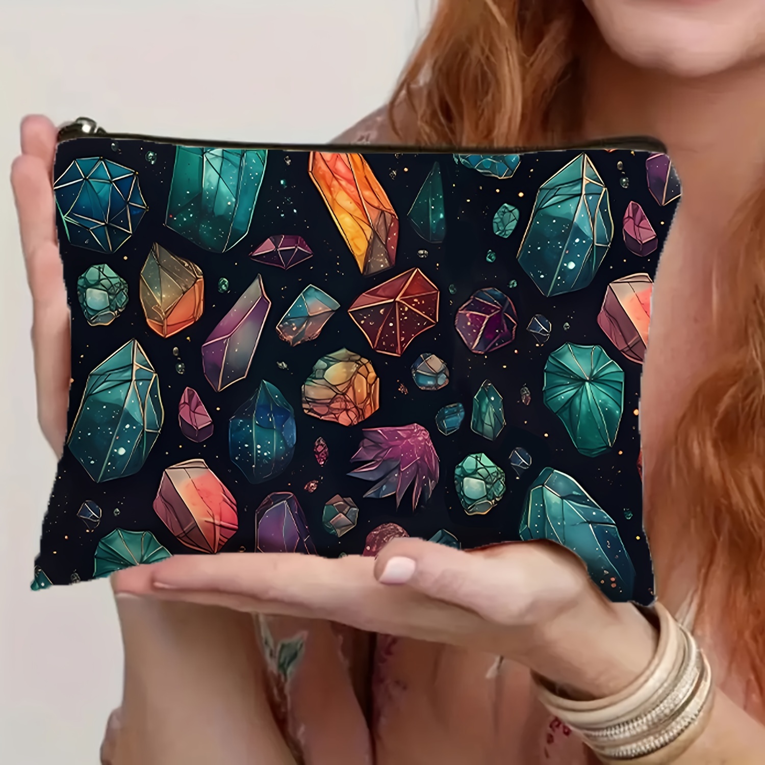 

Geological Crystal Print Makeup Bag - Waterproof, High-capacity Cosmetic Pouch For Travel & Storage - Perfect Gift For Geologists And Rock Enthusiasts