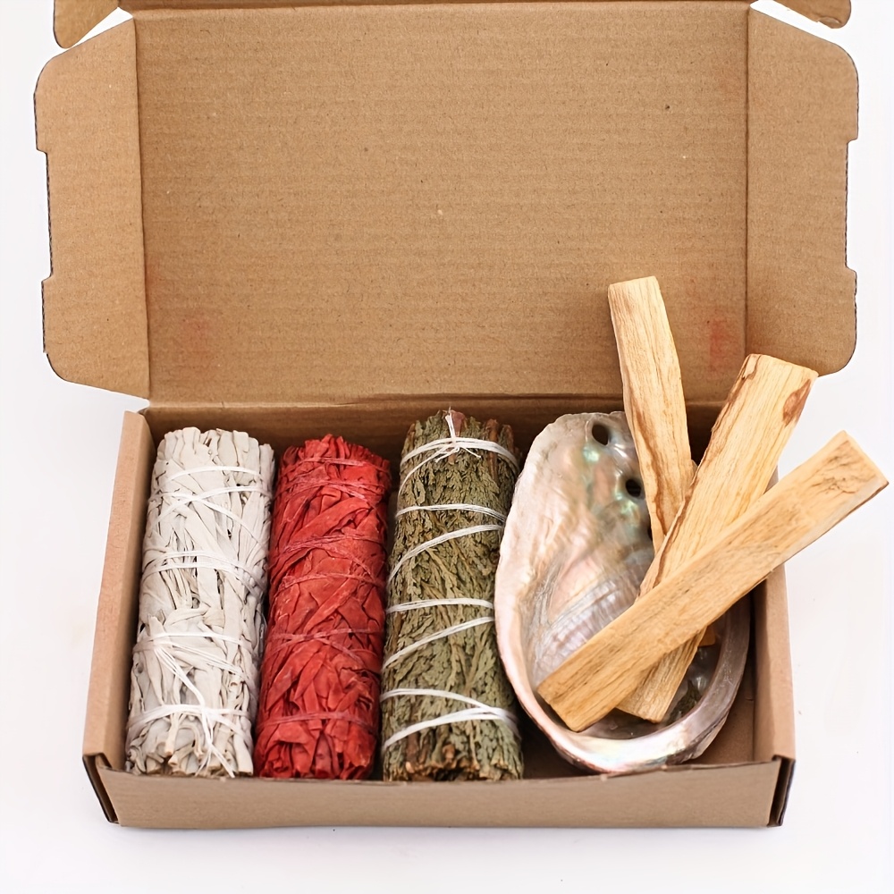 TEMU Sage Cleaning Set, Sage Incense Sticks, Peruvian Wood, Dragon Blood Grass, Cedar Sticks, Abalone Shell Cleaning Set, Gift Set