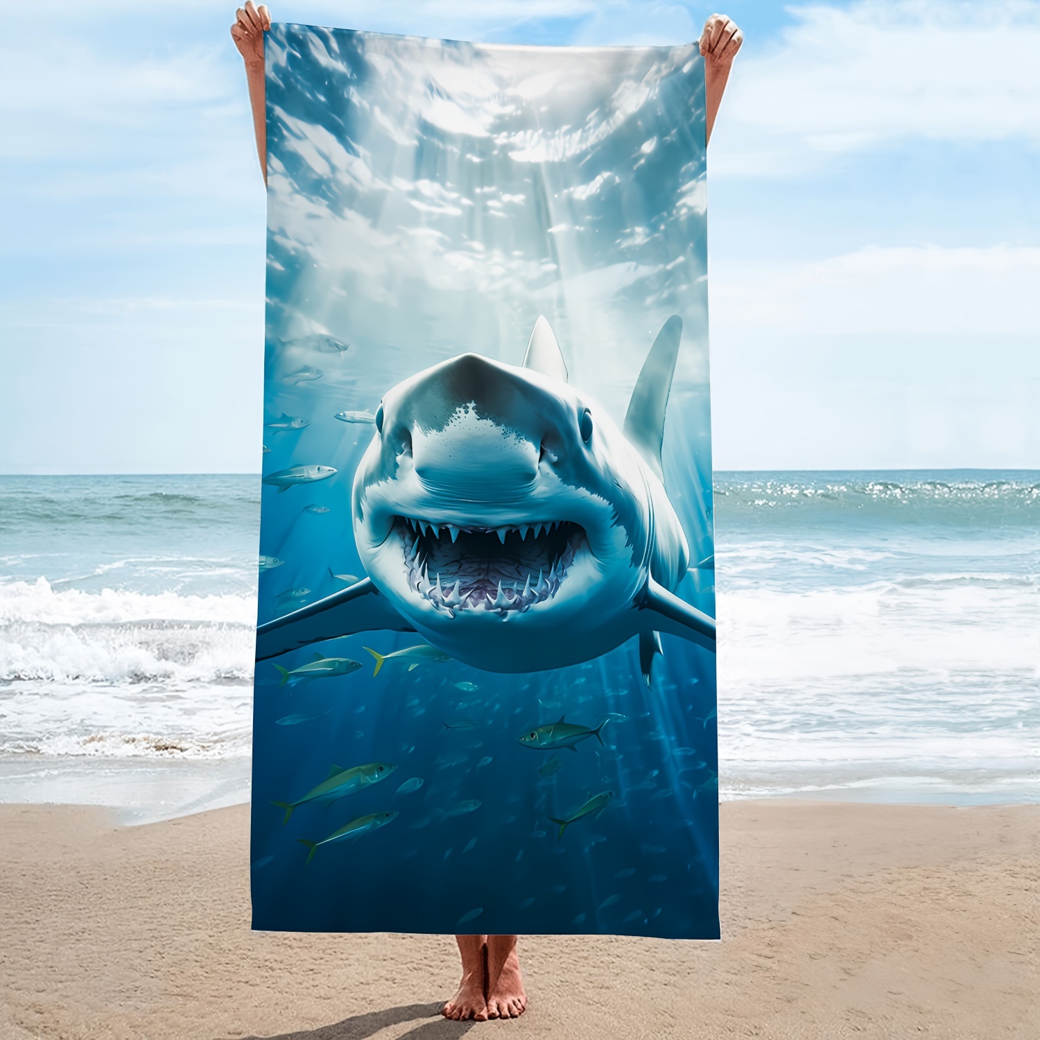 

1pc Shark Microfiber Beach Towel, Natural Ocean Oversized Beach Towel, Lightweight Sandproof Quick Drying Thin Absorbent Towel, Swimming Pool Camping Beach Accessory