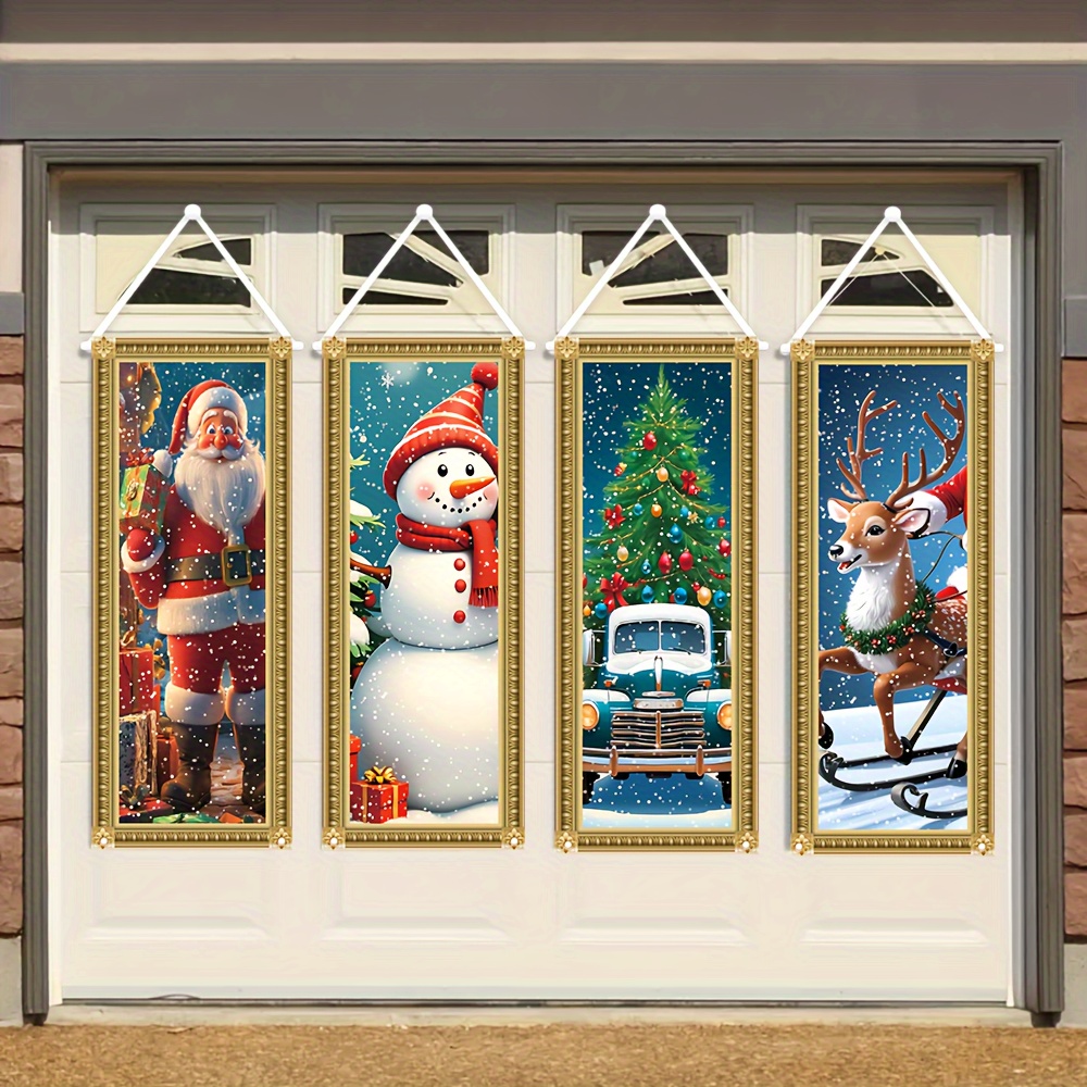 

4pcs Christmas Door Banner Set - 40"x16" Hanging Decorations For Fireplace, Wall & Outdoor Use - Polyester, , Best For Christmas