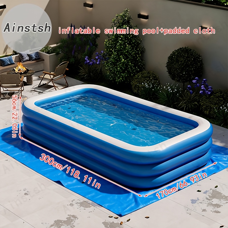 Large Inflatable Pool with Cover Mat for Backyard Relaxation