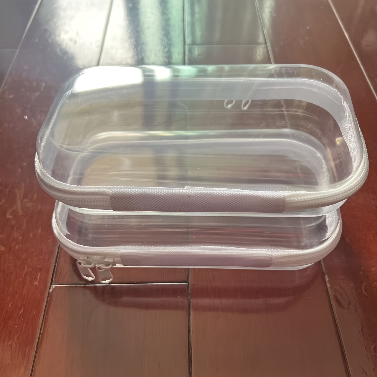 TEMU 2-pack 20cm/7.87-inch Multi-functional Transparent Hard Storage Boxes With Zipper, Portable Storage Bins, Suitable For Travel, Home, Indoor,