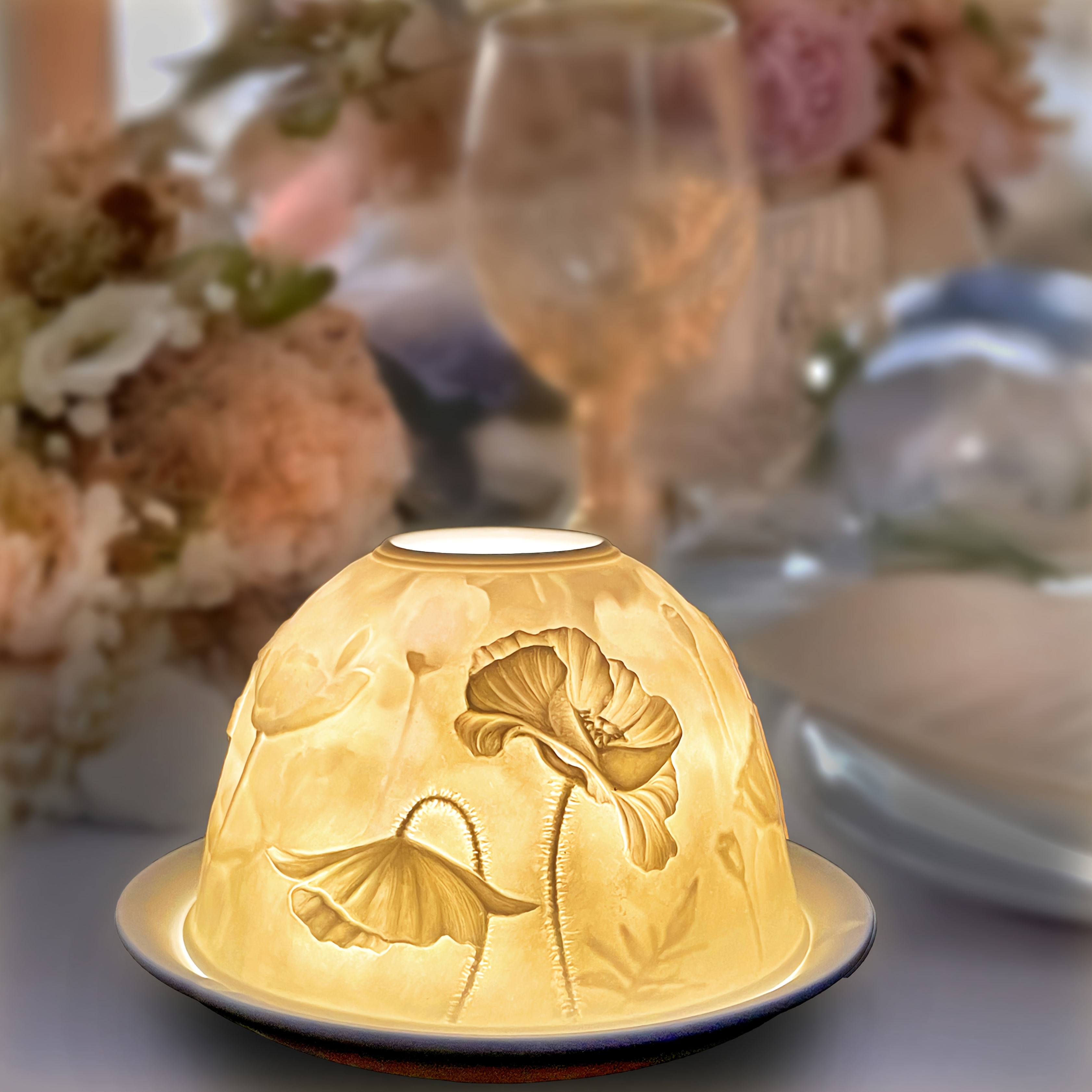 TEMU Porcelain Candle Holder Set, Tabletop Candlestick Holders, With Candle Shade And Plate, Featuring 3d Poppy , For Living Room, Dining Room, Home Decor, Gift For Women