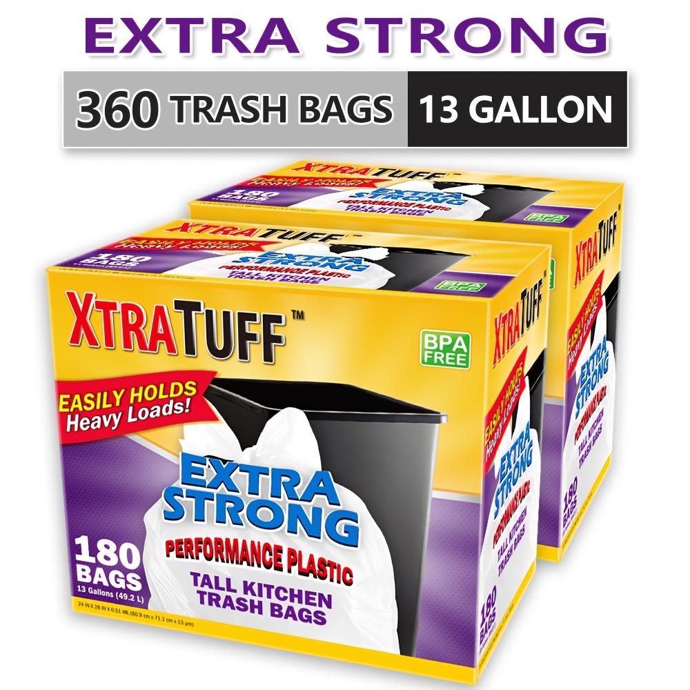 Box of 180 13-Gallon Heavy-Duty Clear Plastic Garbage Bags – Leak-Resistant, Odor-Proof Multipurpose Trash Bags for Home and Outdoor Use