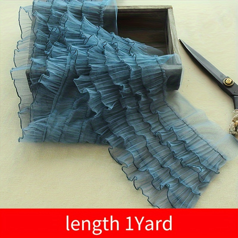 Image of 5-layer Mesh Lace Pleated Ruffle Handmade Material Clothing Skirt Additions Black White Khaki